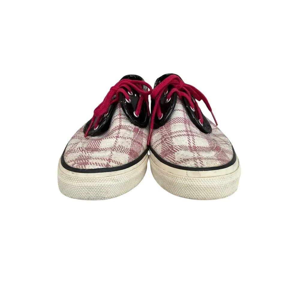 Size 9 Sperry Top Sider Seamate Red Plaid Sequins Black Patent Boat Shoes Womens